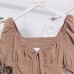 Hollow lace up bow pleated top