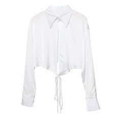 Lace up V-neck long sleeved polo collar top for women