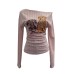 Slant shoulder pleated slim fit top