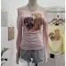 Slant shoulder pleated slim fit top
