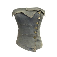 Tight denim irregular single breasted top