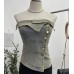 Tight denim irregular single breasted top Tight denim irregular single breasted top