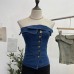 Tight denim irregular single breasted top Tight denim irregular single breasted top