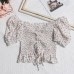One shoulder bubble sleeve floral black fungus border top