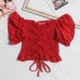 One shoulder bubble sleeve floral black fungus border top