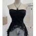 Cowboy patchwork lace ribbon irregular strapless top