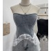 Cowboy patchwork lace ribbon irregular strapless top