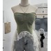 Cowboy patchwork lace ribbon irregular strapless top