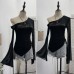 Slanted shoulder mesh top with flared sleeves and drawstring top