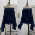 One shoulder lace up long sleeved ruffle edge loose top