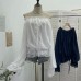 One shoulder lace up long sleeved ruffle edge loose top
