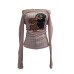One shoulder printed lace patchwork long sleeved top