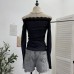 One shoulder printed lace patchwork long sleeved top