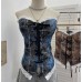 Lace patchwork printed camisole top for women