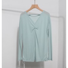 Loose twisted slit thin long sleeved top for women