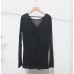 Loose twisted slit thin long sleeved top for women