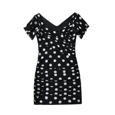 Polka dot mesh flying sleeves A-line skirt