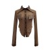 Hot stamping splicing PU leather long sleeved short slim fit top