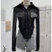 Hot stamping splicing PU leather long sleeved short slim fit top