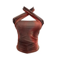 Cross hanging neck strapless tie dye printed top