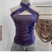 Cross hanging neck strapless tie dye printed top