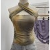 Cross hanging neck strapless tie dye printed top