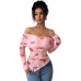One collar slim fit pleated edge irregular printed top