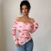 One collar slim fit pleated edge irregular printed top