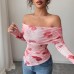 One collar slim fit pleated edge irregular printed top