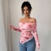 One collar slim fit pleated edge irregular printed top