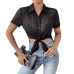 Solid color hem slit short sleeved top