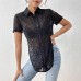 Solid color hem slit short sleeved top
