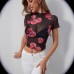 Flower print fungus edge T-shirt top for women