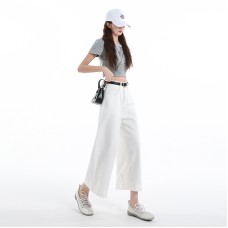 Light Blue Jeans for Women Summer Loose Straight Leg Cropped Ice Silk Wide Leg Pants Light Blue Jeans for Women Summer Loose Straight Leg Cropped Ice Silk Wide Leg Pants