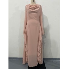 Chiffon pile collar trumpet sleeve long sleeved flying piece waist cinching dress