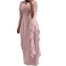 Chiffon pile collar trumpet sleeve long sleeved flying piece waist cinching dress