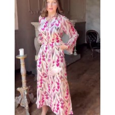 V-neck solid color long sleeved loose handmade diamond studded dress V-neck solid color long sleeved loose handmade diamond studded dress