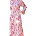 V-neck solid color long sleeved loose handmade diamond studded dress