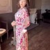 V-neck solid color long sleeved loose handmade diamond studded dress