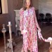 V-neck solid color long sleeved loose handmade diamond studded dress