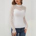 Mesh polka dot spliced women's long sleeved top