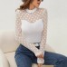 Mesh polka dot spliced women's long sleeved top