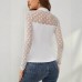 Mesh polka dot spliced women's long sleeved top