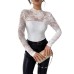 Lace patchwork back zipper long sleeved slim fit top for women