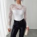 Lace patchwork back zipper long sleeved slim fit top for women