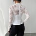 Lace patchwork back zipper long sleeved slim fit top for women