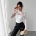 Lace patchwork back zipper long sleeved slim fit top for women