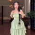Mesh waist cinching fluffy dress cake dress