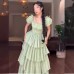Mesh waist cinching fluffy dress cake dress