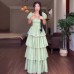 Mesh waist cinching fluffy dress cake dress